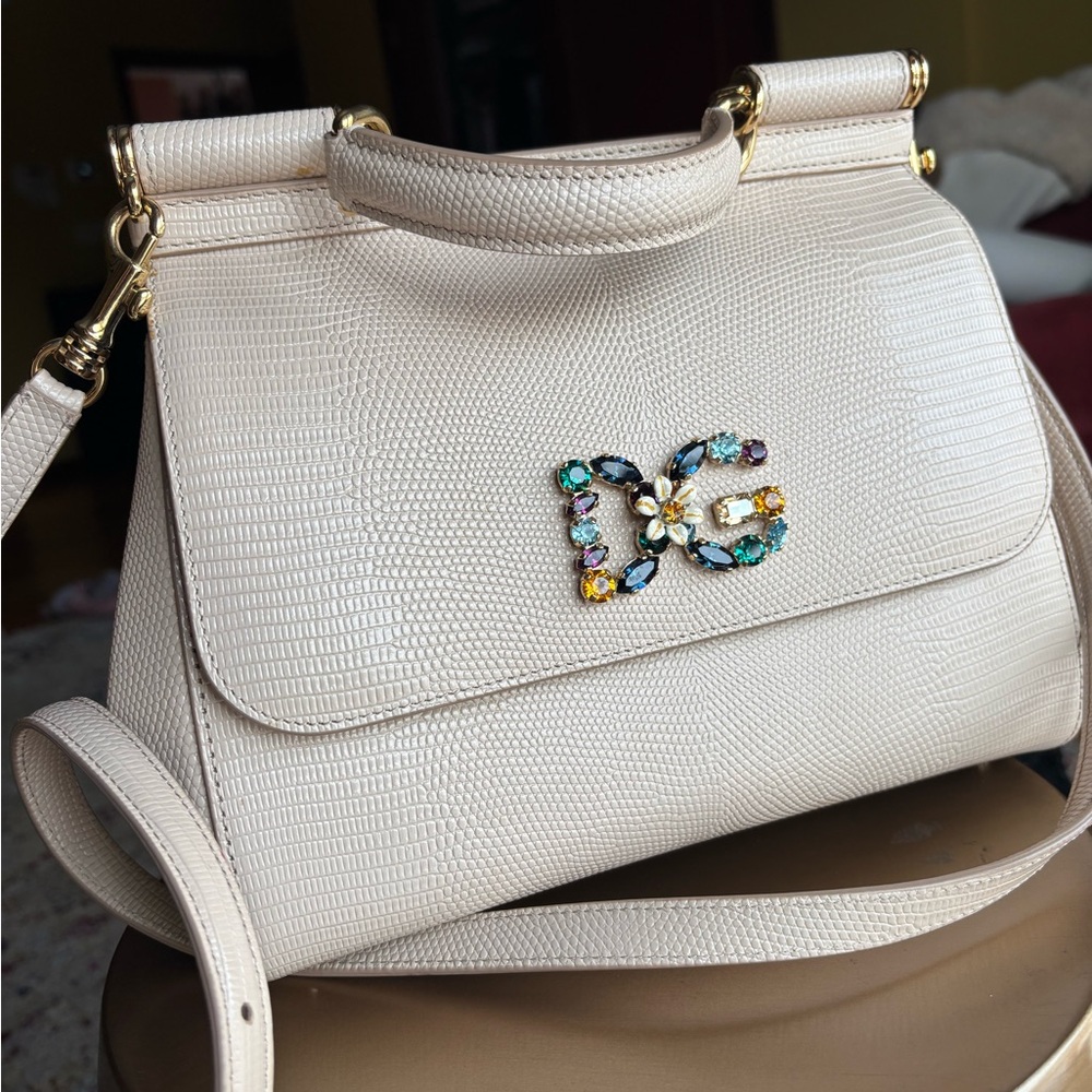 Dolce & Gabbana Cream Satchel with Jewel Accents